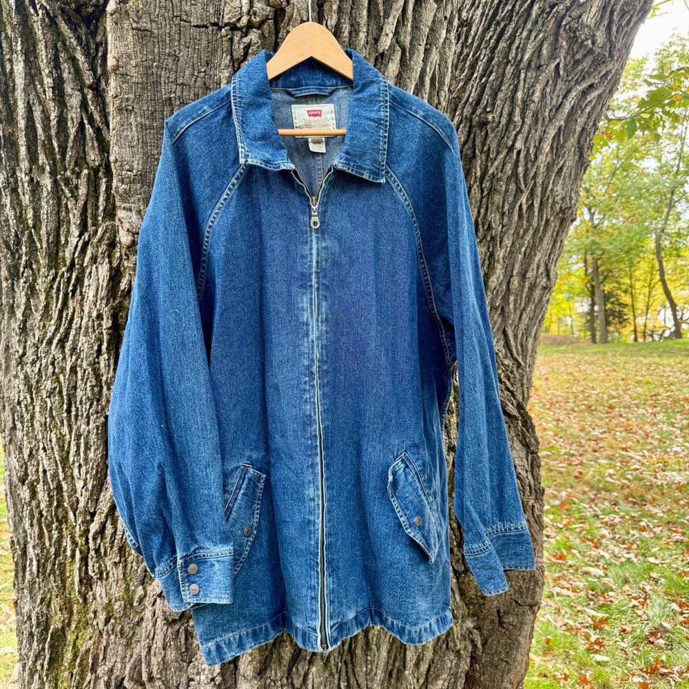 Levis Vintage Mens Denim Full-Zip Chore Barn Jacket L Longline Workwear Rugged
